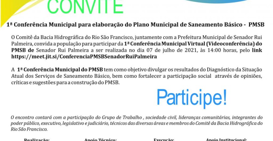 CONVITE: 1ª Conferência Municipal para Elaboração do Plano Municipal de Saneamento Básico - PMSB